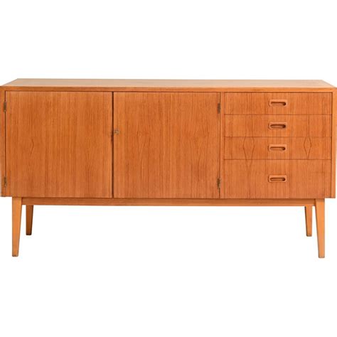 Enfilade scandinave vintage en teck avec deux portes à charnières 1960