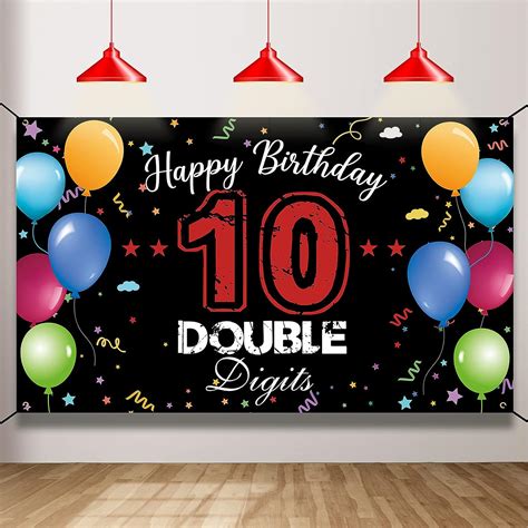 HTDZZI 10th Birthday Backdrop Banner Happy 10th Birthday Decorations