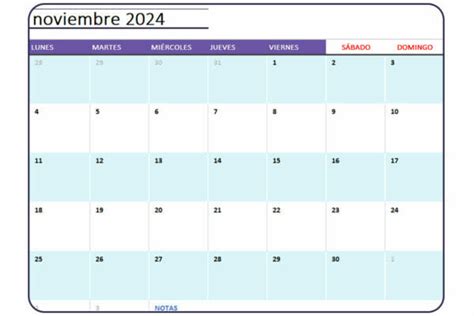 Calendario Noviembre Para Imprimir En Excel Y Pdf