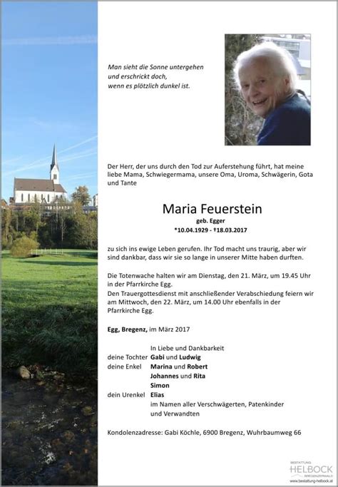 Feuerstein Maria Bestattung Helbock