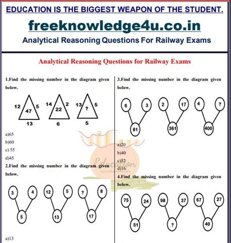 Analytical Reasoning Questions For Railway Exams Education