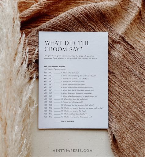 What Did The Groom Say Minimalist Bridal Shower Game Printable Bridal