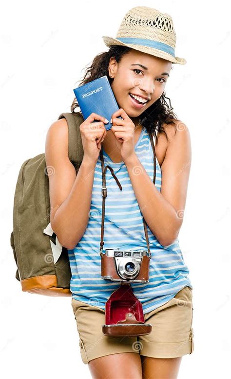 Happy African American Woman Tourist Holding Passport Stock Image Image Of Individuality Cute