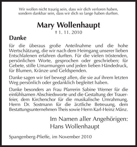 Traueranzeigen Von Mary Wollenhaupt Trauer Hna De