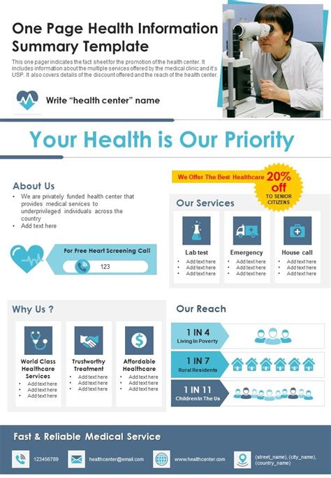 One Page Healthcare Information Sheet Template Pdf Document Ppt Template