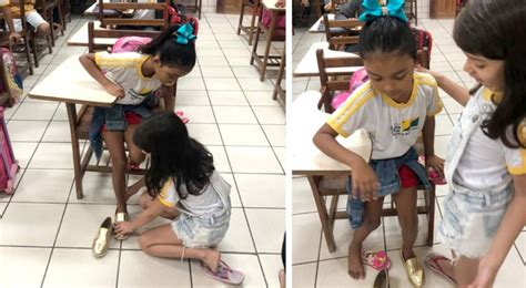 Niña trae a clases unos zapatos que ya no usa son muy bonitos y