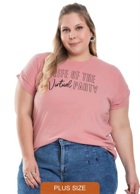 T Shirt Feminina Plus Size Virtual Party Rosa Miss Masy Plus