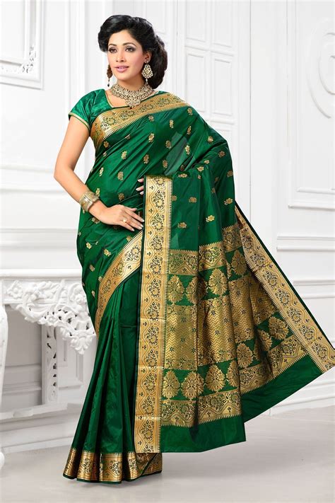 Art Silk Green Gorgeous Saree With Bottle Green And Gold Border Sr10277