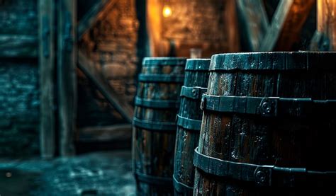 Premium Photo Vintage Wooden Barrels In An Old Cellar Ambiance