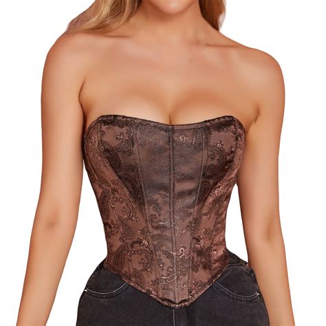 EHQJNJ Female Corset Shapewear Bodysuit For Women Lace Up Vintage Boned