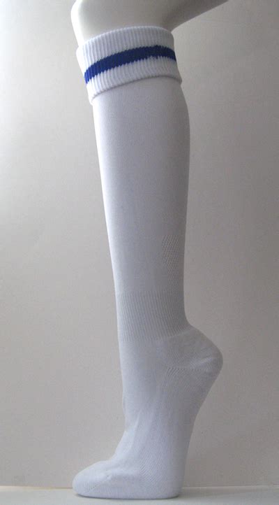 White With Blue Stripe Line Soccer Socks Knee High Length 3pairs