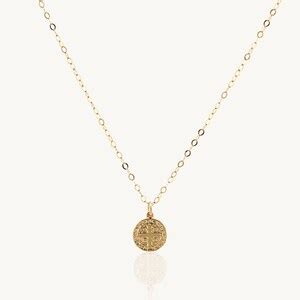 St Benedict Coin Necklace Gold Filled Medallion Necklace Layering