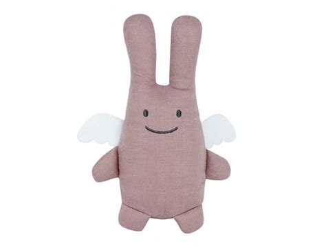 Ange Lapin Doudou Coton Bio Vieux Rose Avec Hochet 20cm TROUSSELIER