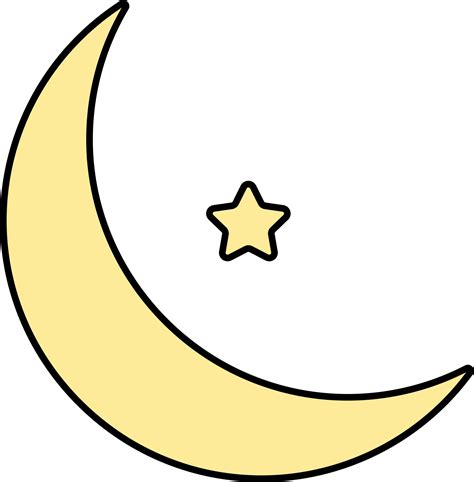 Yellow Crescent Moon With Star Flat Icon Or Symbol 24182212 Vector Art ...