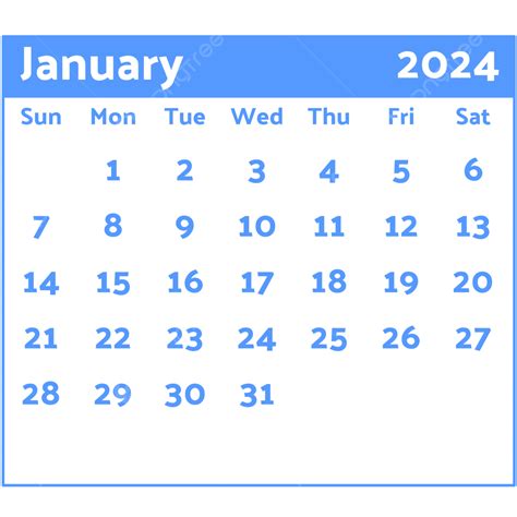 Kalender Biru Januari 2024 Vektor 2024 Kalender Januari Png Dan Vektor Dengan Background