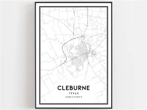 Cleburne Map Print Cleburne Map Poster Wall Art Tx City Map | Etsy