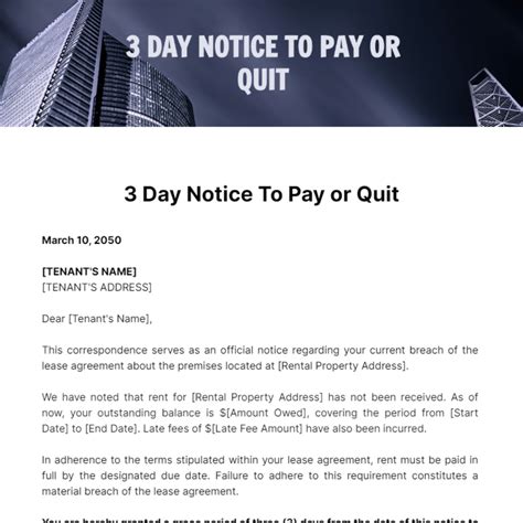 Free 3 Day Notice To Pay Or Quit Template Edit Online And Download