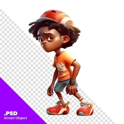 Representación 3d de un niño afroamericano con un casco de baloncesto