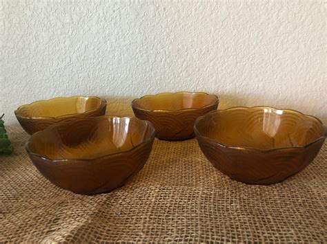 Vintage Amber Glass Bowl Set Of 4 Made In Indonesia Etsy