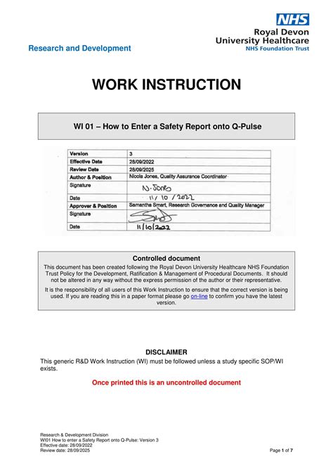 Free Printable Work Instruction Templates Pdf Word Excel