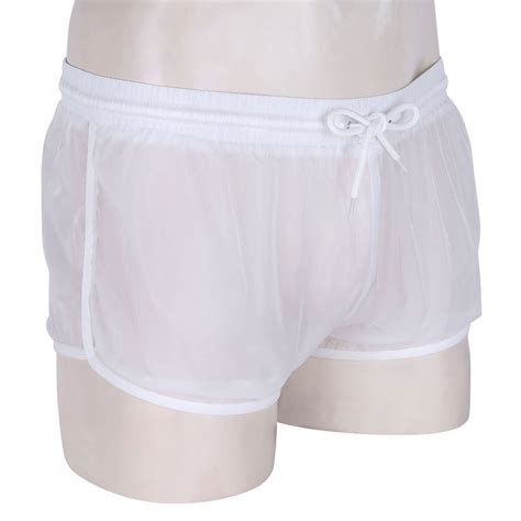 Mens See Through Swim Shorts Drawstring Quick Dry Trunks Underwear