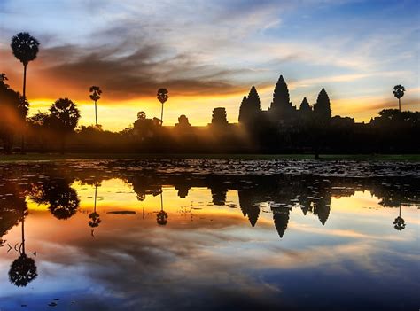 HD wallpaper: Sunrise Discovery of Angkor Wat, panoramic silhouette ...