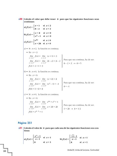 Ejercicios Resueltoslimites Y Continuidad S 20 Calcula El Valor Que Debe Tener K Para Que Las