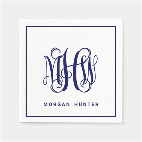 Navy Initial Vine Script Monogram Diy Bg Napkins Zazzle Script