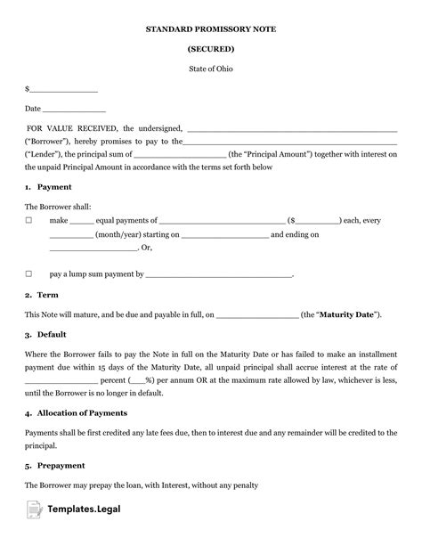 Ohio Promissory Note Templates Free Word Pdf Odt