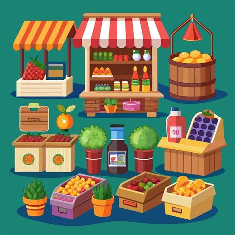 Premium Vector Colorful Fruit And Vegetable Market Stall With Various