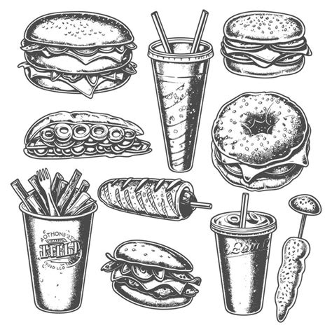 Fast Food Collection Set Black Color Only With Engraving Style