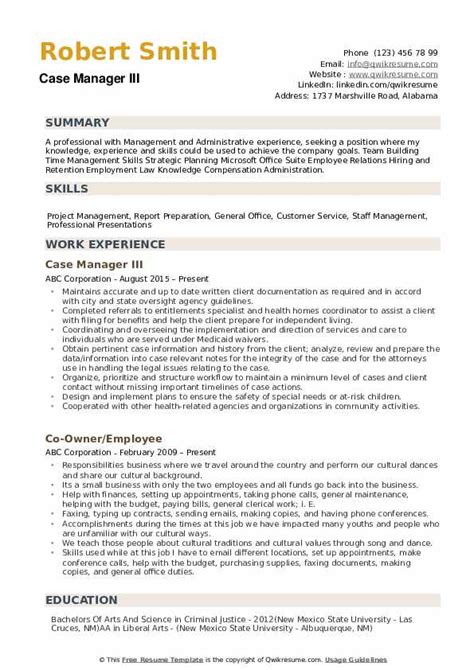 Case Management Resume Samples