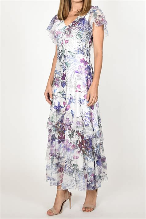 Plisse Flutter Sleeve Floral Dress Barcelino