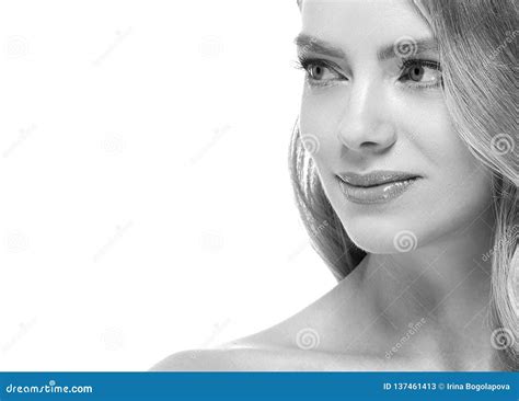 Woman Headshot Face Blonde Portrait Closeup Black And White Stock Image