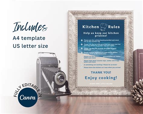 Editable Kitchen Rules Sign Template For Airbnb And Vrbo With Etsy Uk