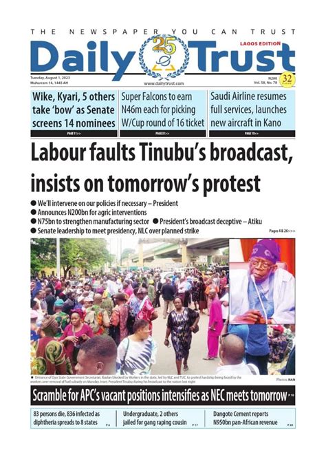 Nigerian Newspapers Daily Front Pages Review Tuesday St August