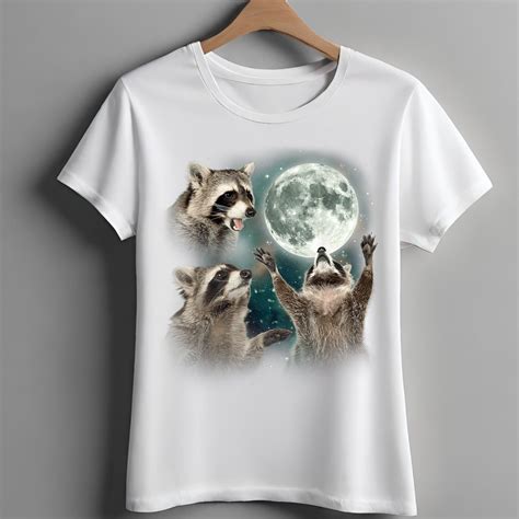 Three Raccoons Graphic T Shirts Retro Raccoon Moon Tshirt Funny