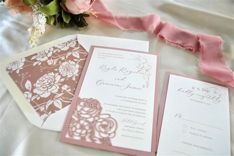 Dusty Rose Laser Cut Wedding Invitation Dusty Rose Wedding Etsy