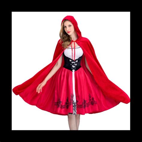 Womens Gothic Red Riding Hood Costume Hooded Cloak Christmas Halloween