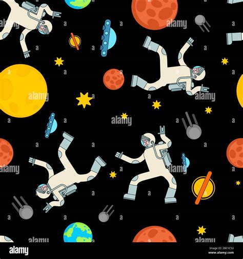 Astronaut Dance In Space Pattern Seamless Spaceman Dancer Background