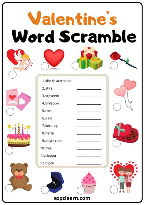 Valentines Holiday Word Scramble 2