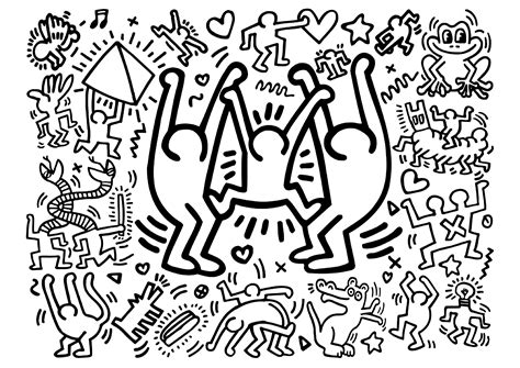 Keith Haring: Happy characters - Pop Art Coloring Pages for adults