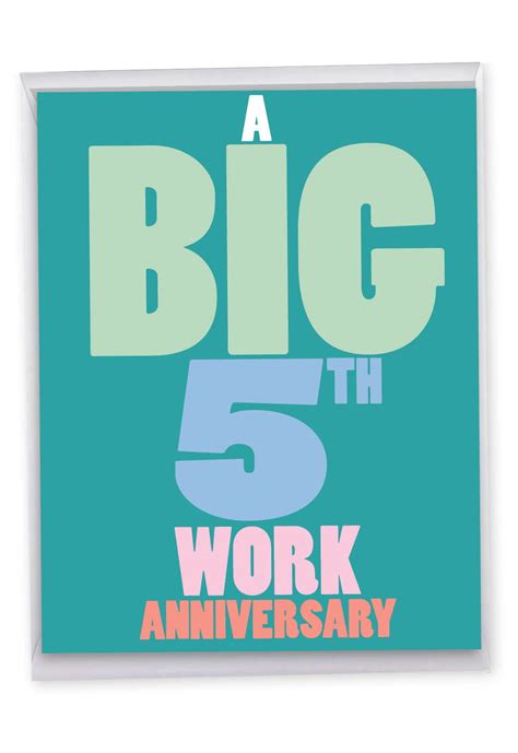 1 Large Funny 5th Work Anniversary Anniversary Greeting Card 85 X 11