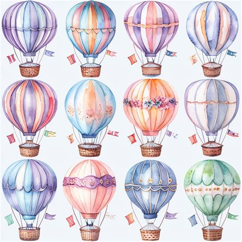 Vibrant Watercolor Hot Air Balloons Pattern In Pastel Colors Seamless