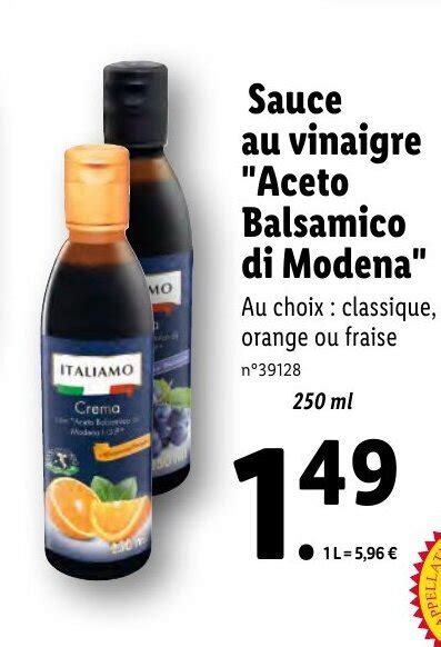 Promo Italiamo Sauce Au Vinaigre Aceto Balsamico Di Modena Chez Lidl