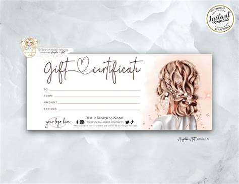 Beauty Gift Certificate Template, Hair Salon Gift Voucher, Hair Stylist