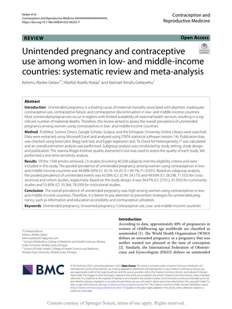 Pdf Unintended Pregnancy And Contraceptive Use Among Women In Low And Middle Income Countries