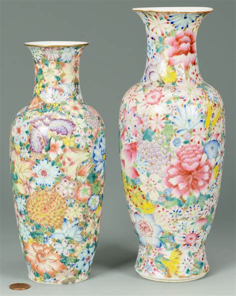 Lot 3088093: Pr. Chinese 100 Flowers Porcelain Vases