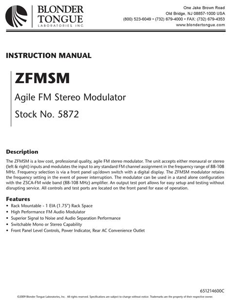 Blonder Tongue Zfmsm Instruction Manual Pdf Download Manualslib