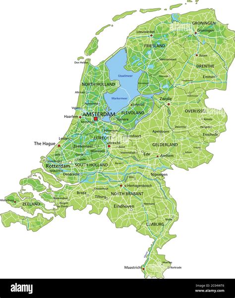 High detailed Netherlands physical map with labeling Stock Vector Image ...